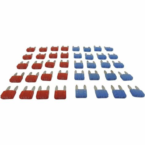 40 Piece ATM Mini Blade Fuse Assortment 20 x 10 Amp Red 20 x 15 Amp Blue