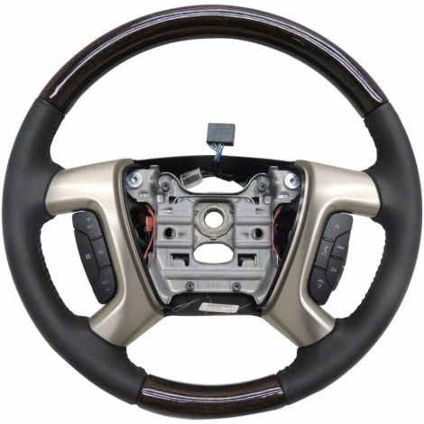 2013-15 GMC Acadia Denali Ebony Leather & Wood Steering Wheel Assembly 22818078